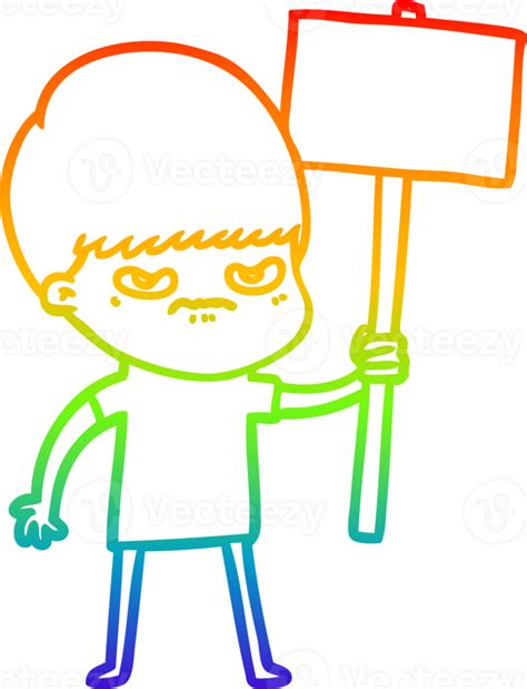 Rainbow Gradient Line Drawing Angry Cartoon Boy Protesting 39919098 Png