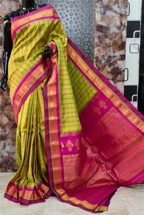 Handloom Gadwal Pure Silk Sarees With Temple Border Contrast Etsy