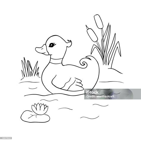 bebek kartun lucu berenang  kolam  mewarnai halaman  buku