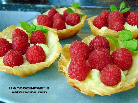 Tartaletas De Pasta Filo Con Crema Pastelera Y Frambuesas Cocina