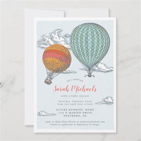 Up Up And Away Vintage Hot Air Balloon Baby Shower Invitation Zazzle