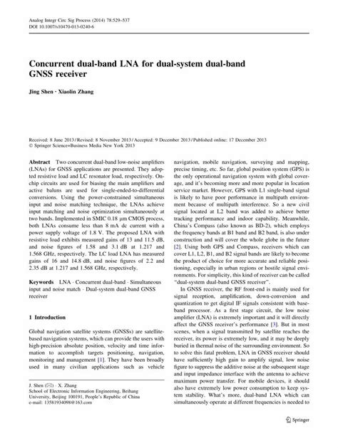 PDF Concurrent Dual Band LNA For Dual System Dual Band GNSS Receiver