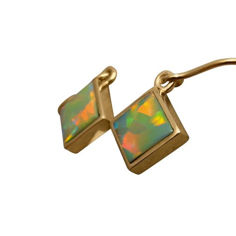 Harlequin Opal Earrings 14k Gold - Inlay Opal Earrings | FlashOpal