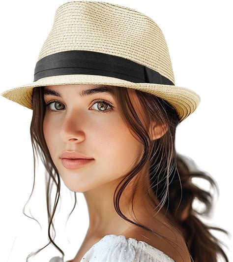 Straw Fedora Hat For Women Men Packable Short Brim Roll Up Trilby Hat