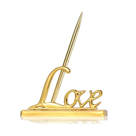 Eternal Love Wedding Signing Pen Set with Elegant Gold Holder for
