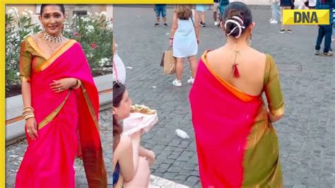 Saree Clad Woman Strolls Rome S Streets Viral Video Captures Heartfelt