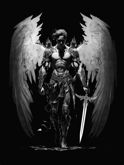 Heavenly Winged Warrior 2 Angel Art Print Home Decor Religious Sword