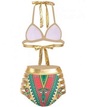 Women Vintage Style Halter Padded High Waisted Bathing Suit Bikini Set Red C Ngoaik