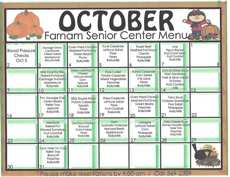 Senior Center Menu