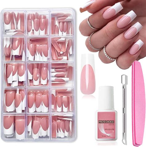 French False Nails 240 Pcs Coffin Press On Nails Set Fake Nails Nude Color French False Nail