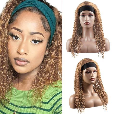 Amazon 24 Inch 27 Honey Blonde Headband Wigs Human Hair Kinky Curly Wigs Human Hair