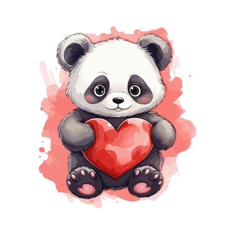 L Ment D Aquarelle De Saint Valentin Avec Un Mignon Panda Tenant Un