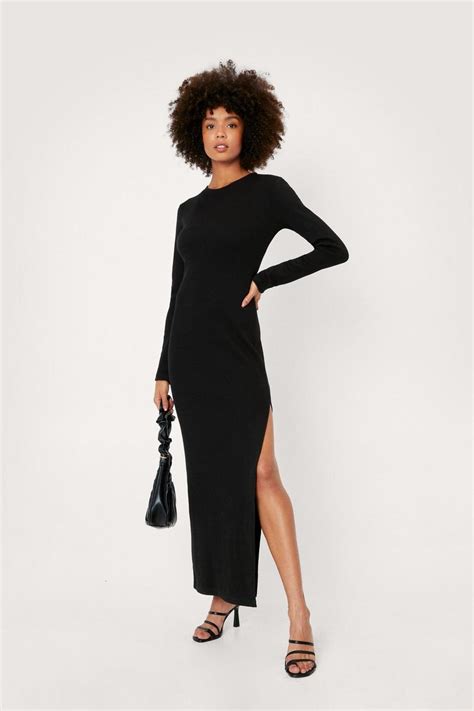 Womens Ribbed Long Sleeved Bodycon Maxi Dress Boohoo Uk