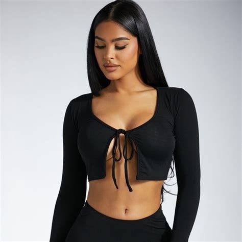 Naked Wardrobe Tops Naked Wardrobe Tied Smooth Crop Top In Black Poshmark