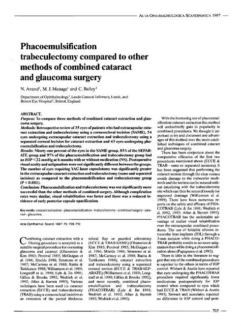 Pdf Phacoemulsification Trabeculectomy Compared To Other Methods Of