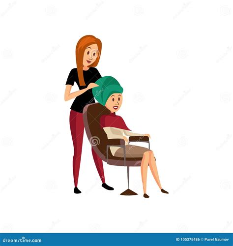 Female Hairdresser Serving Client Professional Hair Stylist At Workplace Cartoon Vector