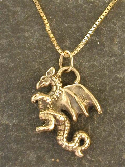 14k Gold Dragon Pendant With 14k Gold Chain