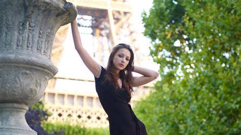 Women Outdoors Anna Sbitnaya Black Dress Women Brunette HD Wallpaper Rare Gallery