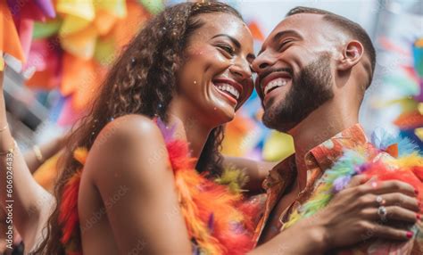 Happy Generative Ai Couple At Lgbtq Gay Pride Parade In Sao Paulo Love And Diversity In The