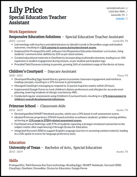 5 Special Education Teacher Assistant Resume Examples