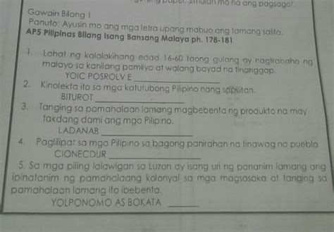 Gawain Bilang Panuto Ayusin Mo Ang Mga Letra Upang Mabuo Ang Tamang