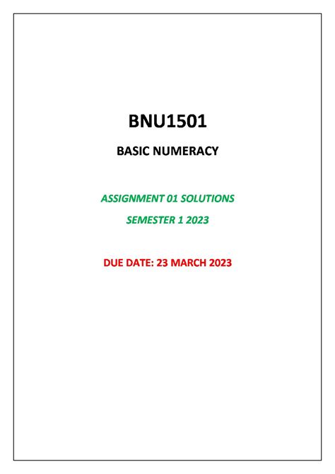 BNU1501 ASSIGNMENT 01 SOLUTIONS SEMESTER 1 2023 To Be Used As A