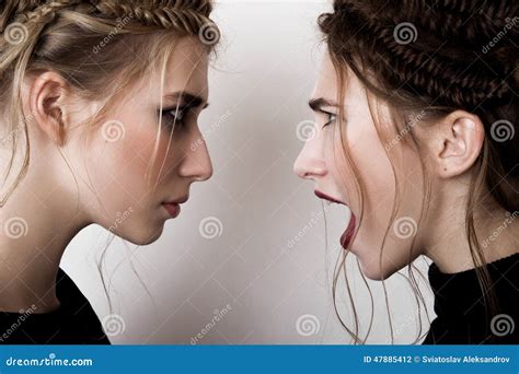 Fashion Brunette Girl Screams At Blobde Stock Photo Image Of Commercial Covering 47885412