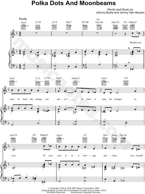 Jimmy Van Heusen Polka Dots And Moonbeams Sheet Music In F Major Transposable Download