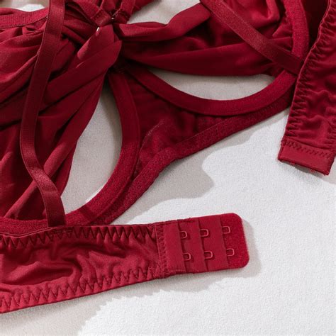 Women Lingerie Set With Garter Open Cup Bra Thong Erotica Set Babydoll