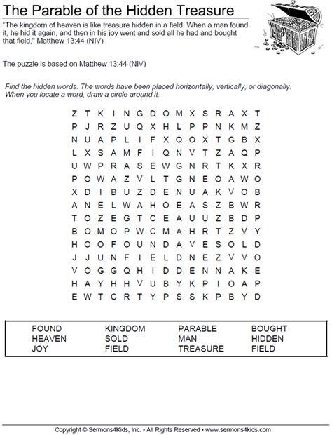 Treasure In The Field Word Search Sermons4kids