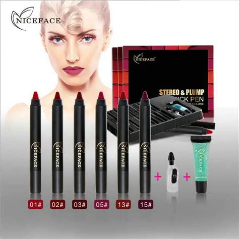 NICEFACE Brand Lip Pencil Kit 6pcs Sexy Nude Matte Lipstick Pencils Cleansing Gel Pencils