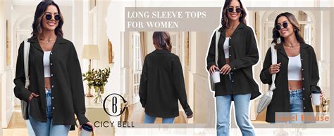 Cicy Bell Womens Button Down Shirts Long Sleeve Oversized Lapel Collar