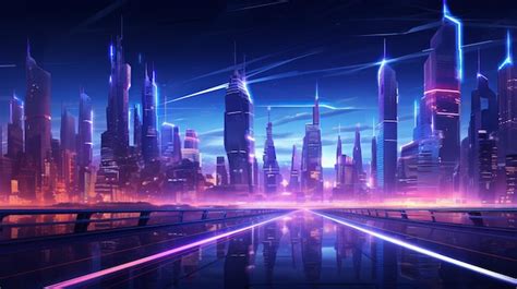 Premium Ai Image Neon Night City Crossing With A View Of Towering