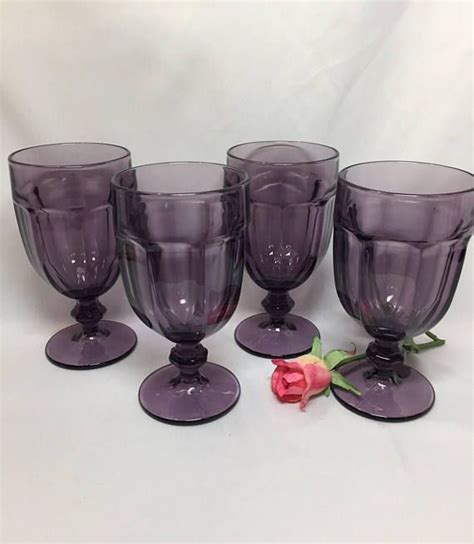 Amethyst Purple Libbey Gibraltar Duratuff Footed Water Goblets Etsy