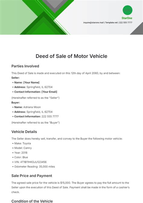 Free Blank Deed Of Sale Of Motor Vehicle Template To Edit Online