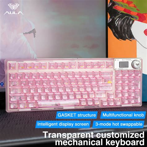 Aula F Pro Keys Transparent Mechanical Keyboard Tri Mode Connect Rgb Hot Swap With