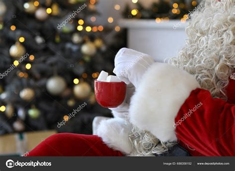 Santa Claus Drinking Hot Chocolate Marshmallows Home Christmas Eve Stock Photo By Serezniy
