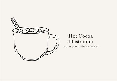 Hot Cocoa Illustration Hot Cocoa JPEG Hot Cocoa Clip Art Hot Chocolate Drawing Hot Cocoa SVG