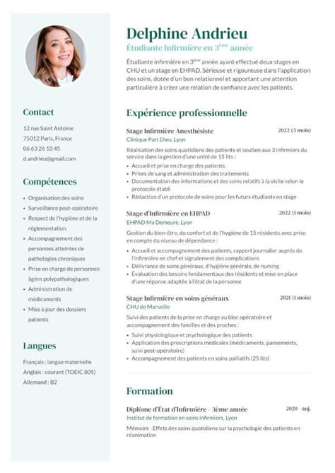 Cv En Fran Ais Pour Tudiante Infirmi Re