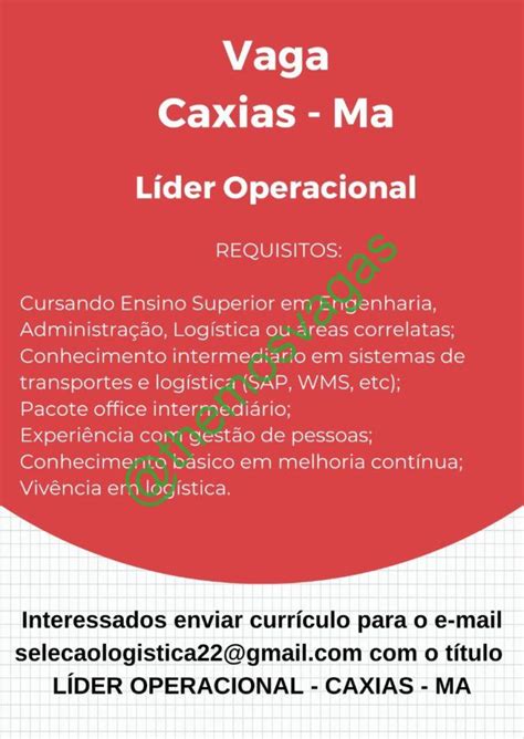 Líder Operacional Caxias MA 01 vaga s Themos Vagas Empregos