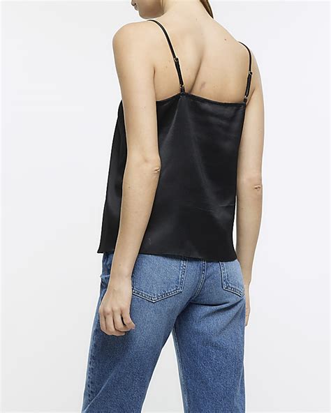 Black Lace Trim Cami Top River Island