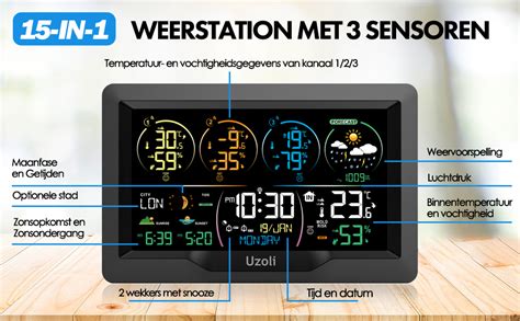 Uzoli Weerstation Met Buitensensoren Draadloos Radiogestuurde Klok