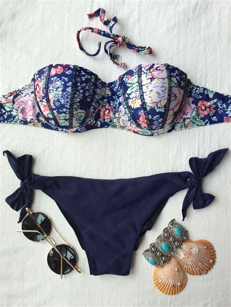 Women Printed Underwire Bikini Set Purplish Blue Bikinis Zaful