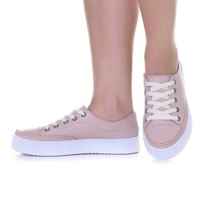 Tênis Feminino Nude Sola Alta De Couro Cadarço Compre Agora Dafiti Brasil