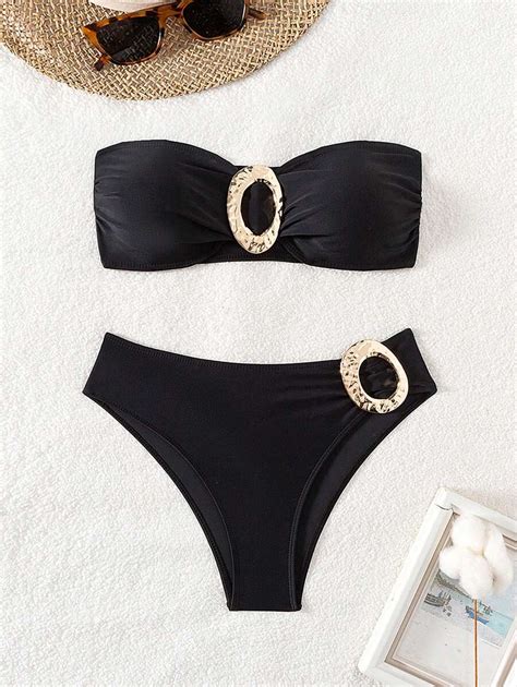 Conjunto De Mai Bikini Bandeau Acentos Met Licos Sexy Para Mulheres F Rias Na Praia