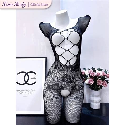 XiaoBeily Lace Temptation Open Crotch Fishnet Bodysuit Stockings Pajamas Sexy Lingerie Panty For