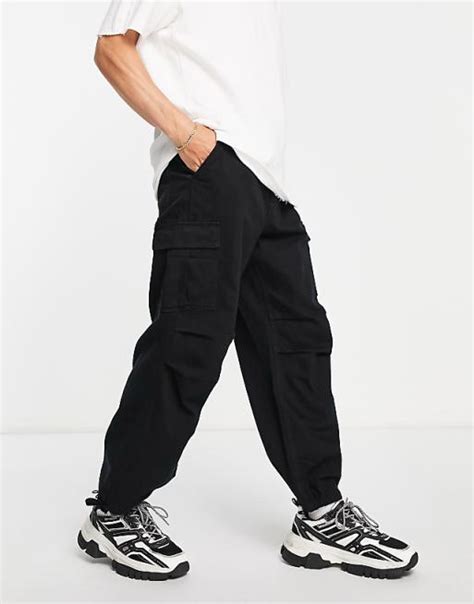 Bershka Parachute Cargo Trousers In Black Asos