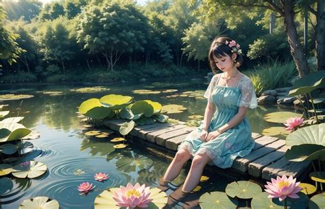 Premium Photo A Beautiful Brunette In A White Wet Dress Is Sitting In The Water A Beautiful Nymph