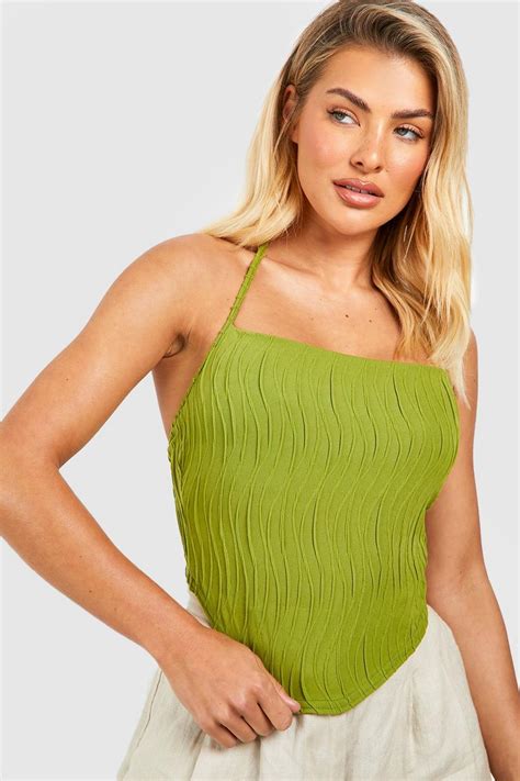 Textured Ripple Rib Halter Top Boohoo Usa