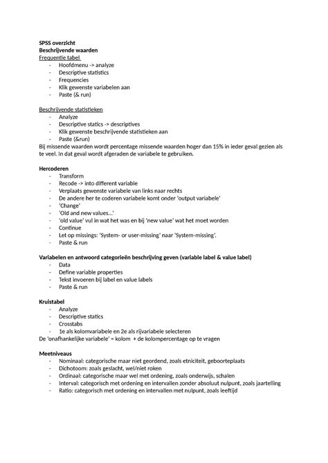 Spss Overzicht Samenvatting Methoden En Technieken Spss Overzicht